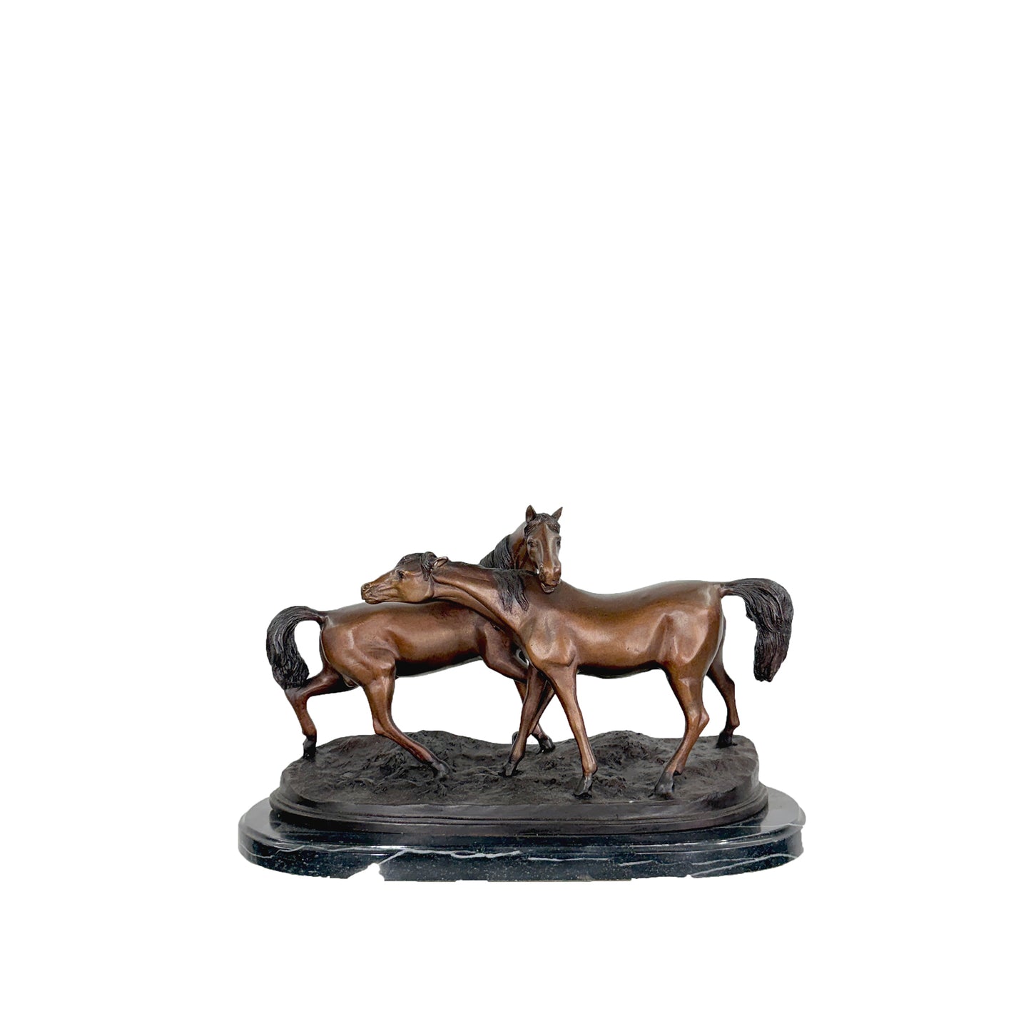 'Graceful Encounter' Two Horses Table-top Bronze Statue