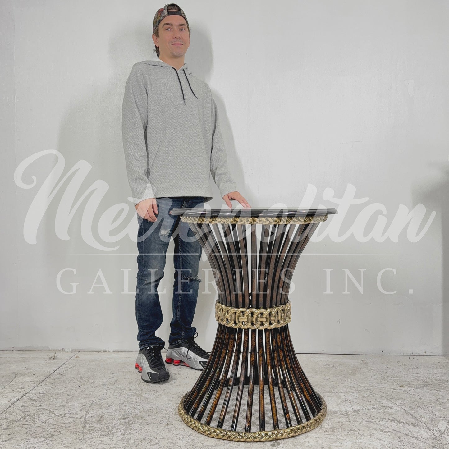 Transitional Bronze Table Base with Marble Top