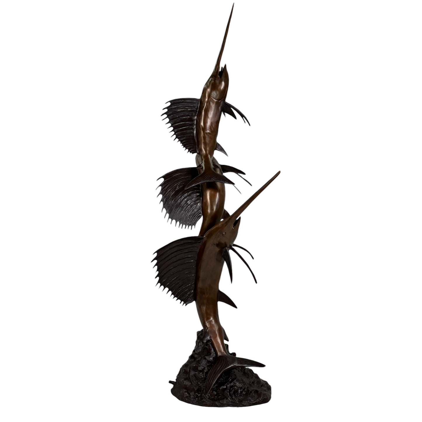 Swimming Sailfish Trio Fountain Bronze Statue