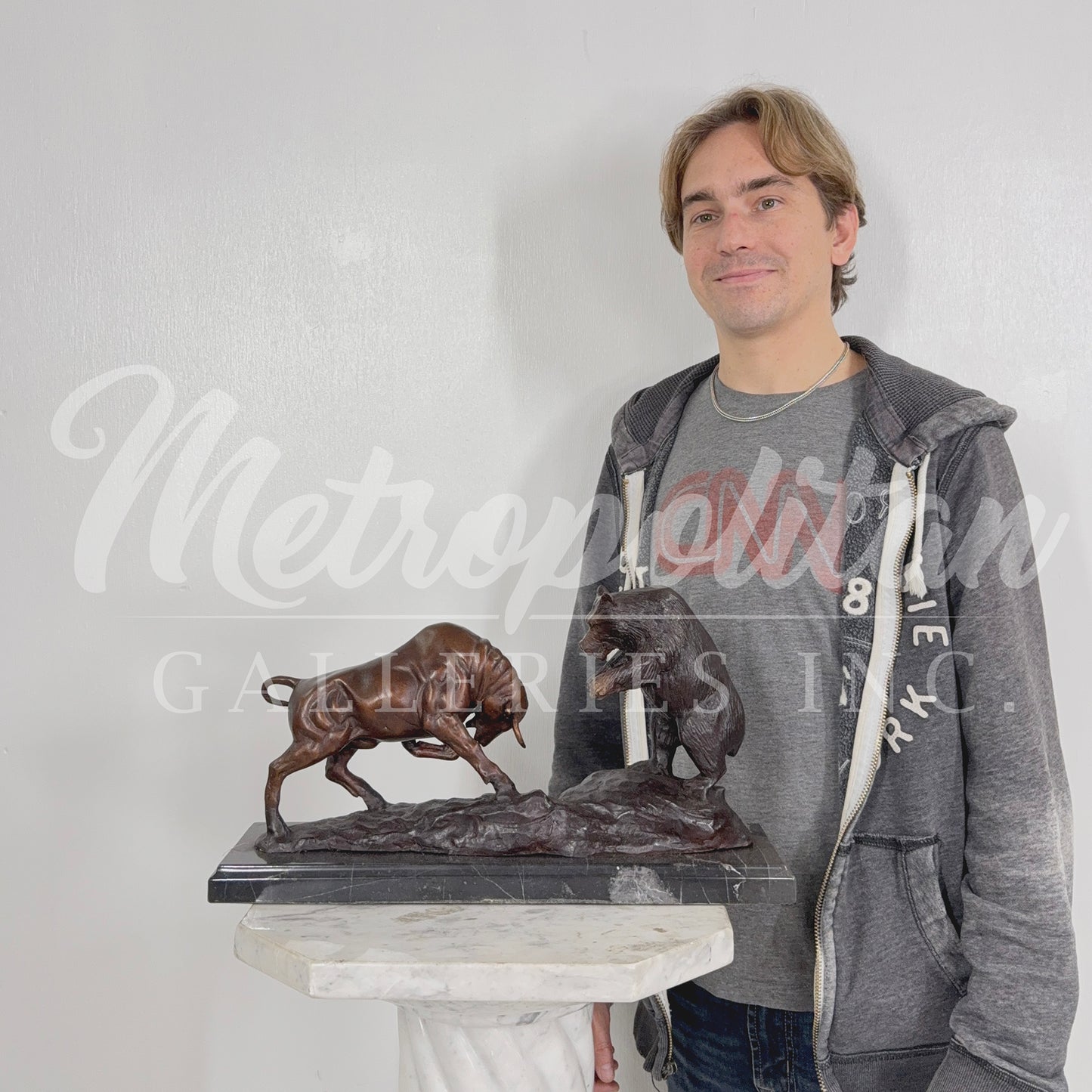 Bear & Bull Table-top Bronze Statue