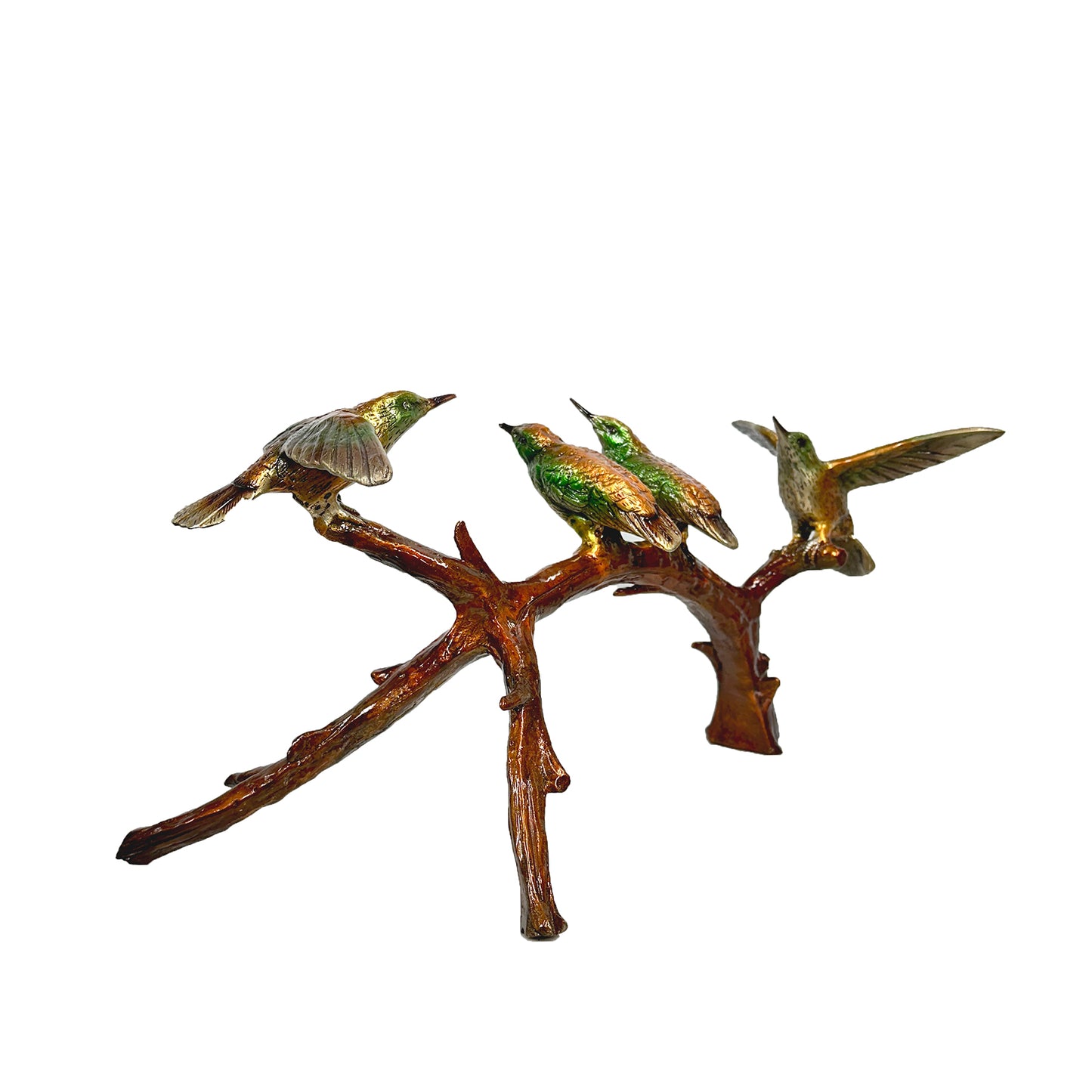 Four Colorful Hummingbirds Table-top Bronze Statue