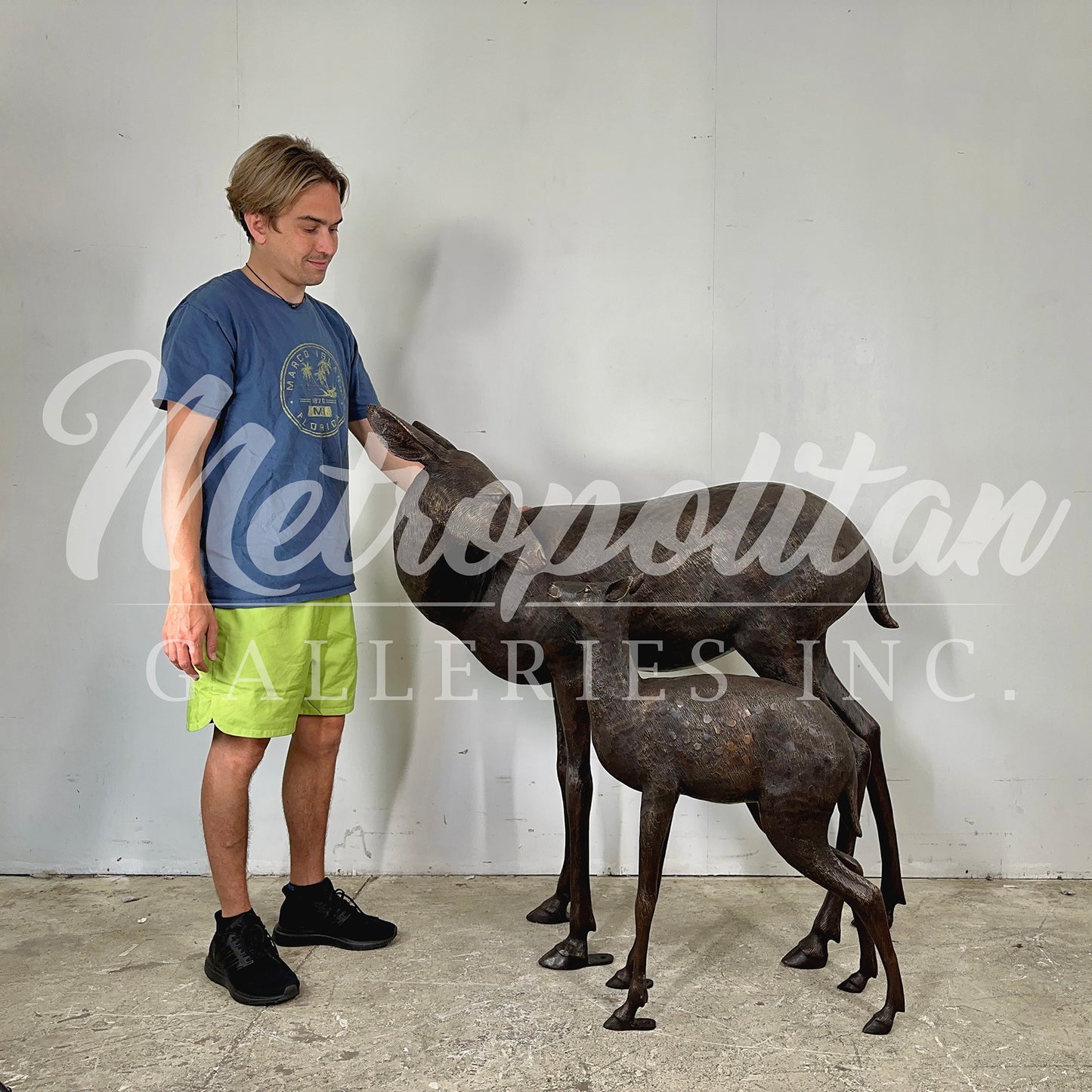 Doe & Fawn Bronze Statue Set