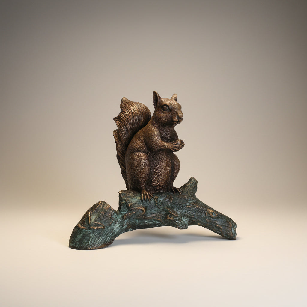 Squirrel on Log Table-top Bronze Statue