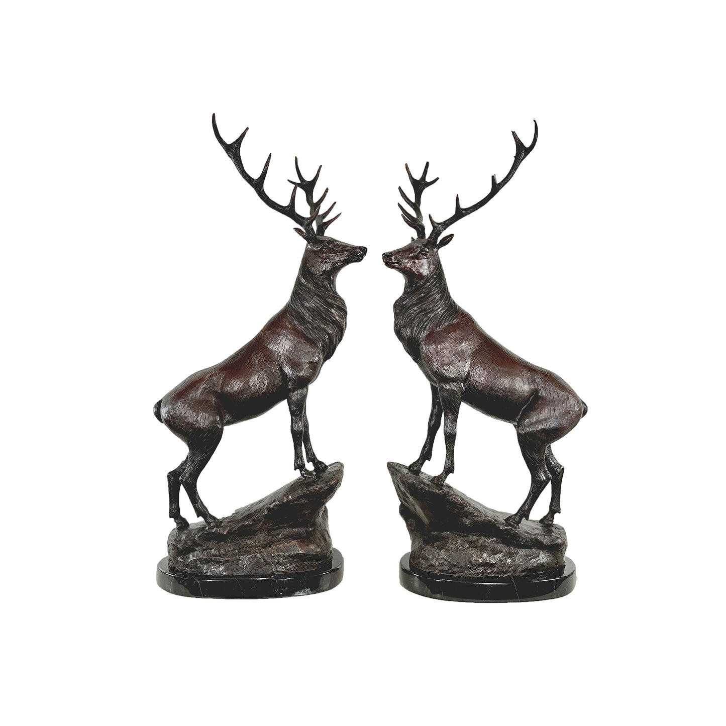 Stag on Rock Table-top Bronze Sculpture Pair