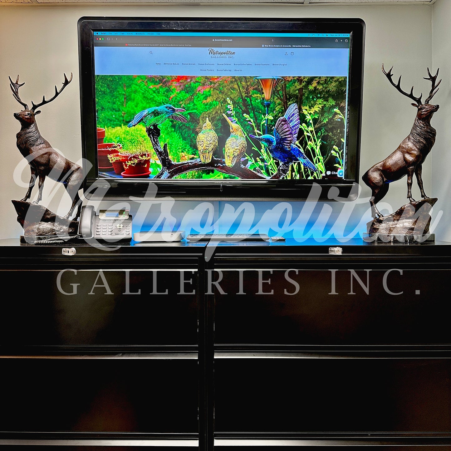 Stag on Rock Table-top Bronze Sculpture Pair