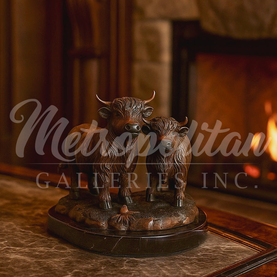 Highland Cows Table-top Bronze Statue