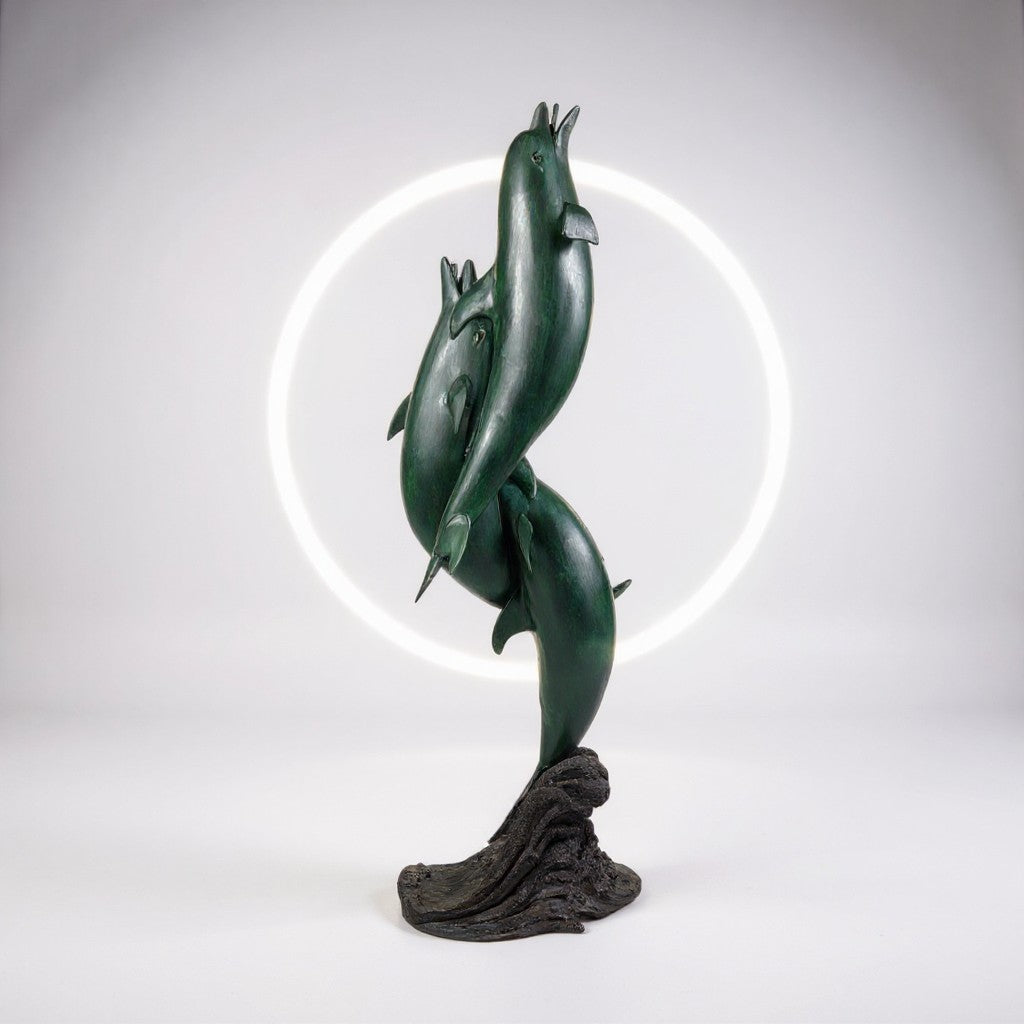 Entwined Dolphin Trio Fountain Bronze Statue