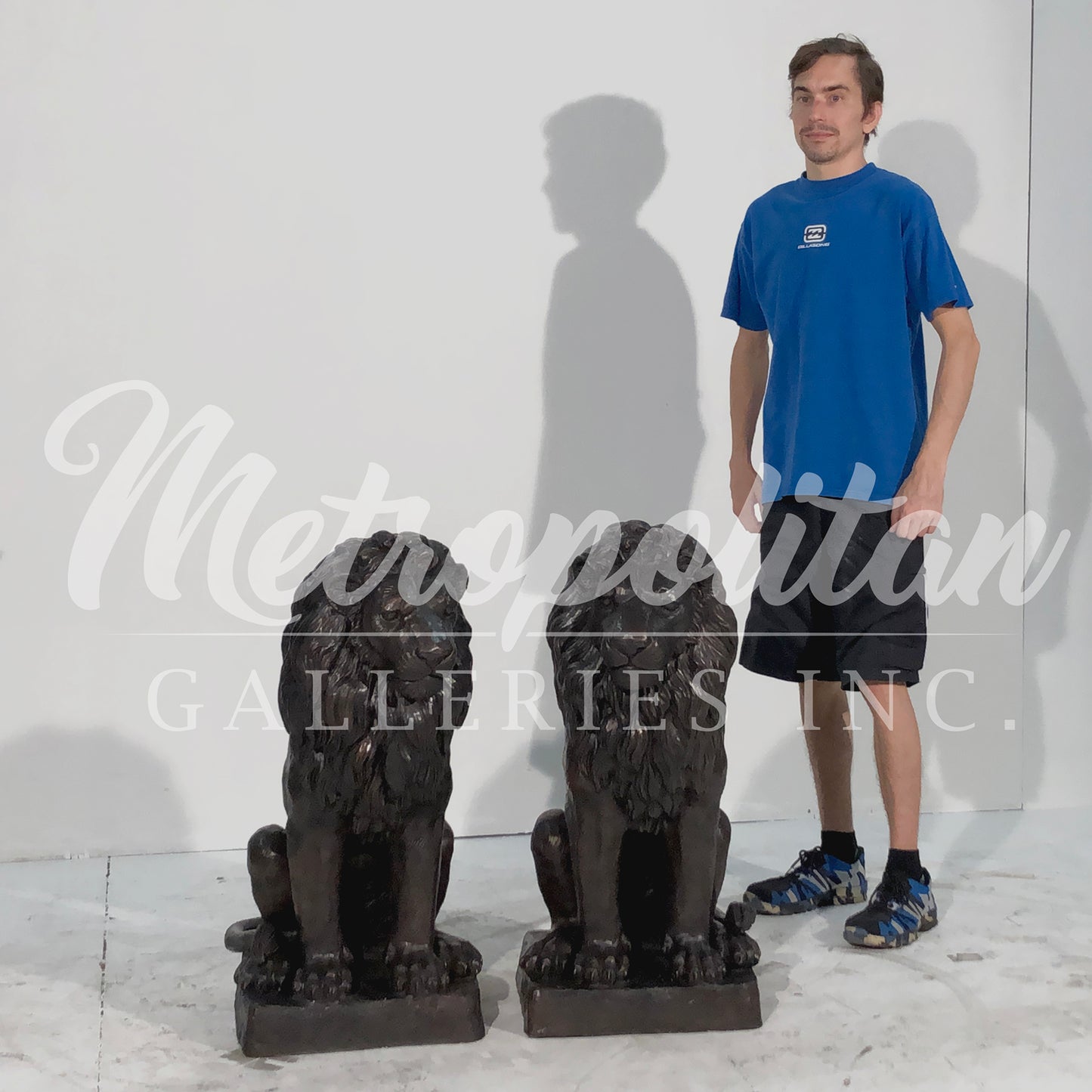 Small Sitting Lions Bronze Statue Pair