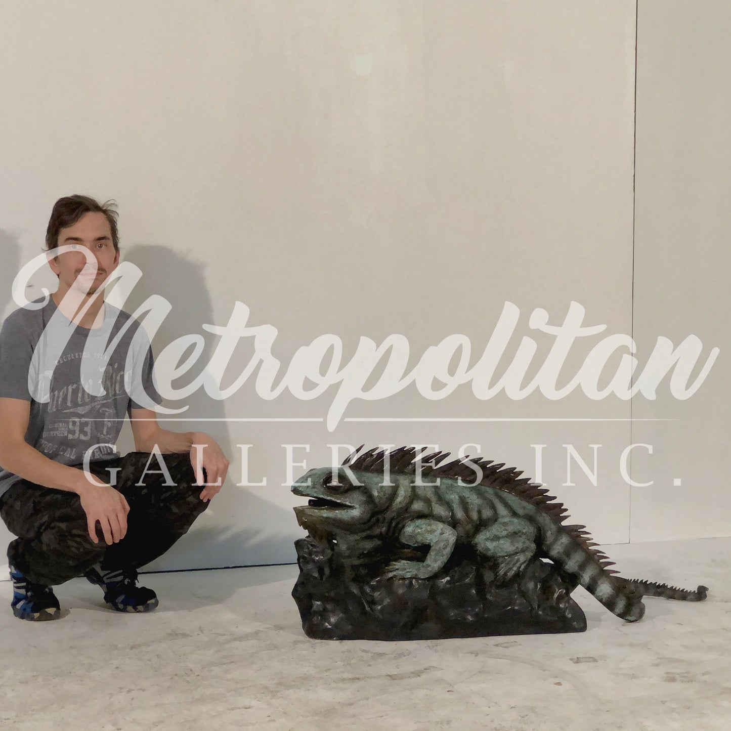 Iguana on Rock Fountain Bronze Statue