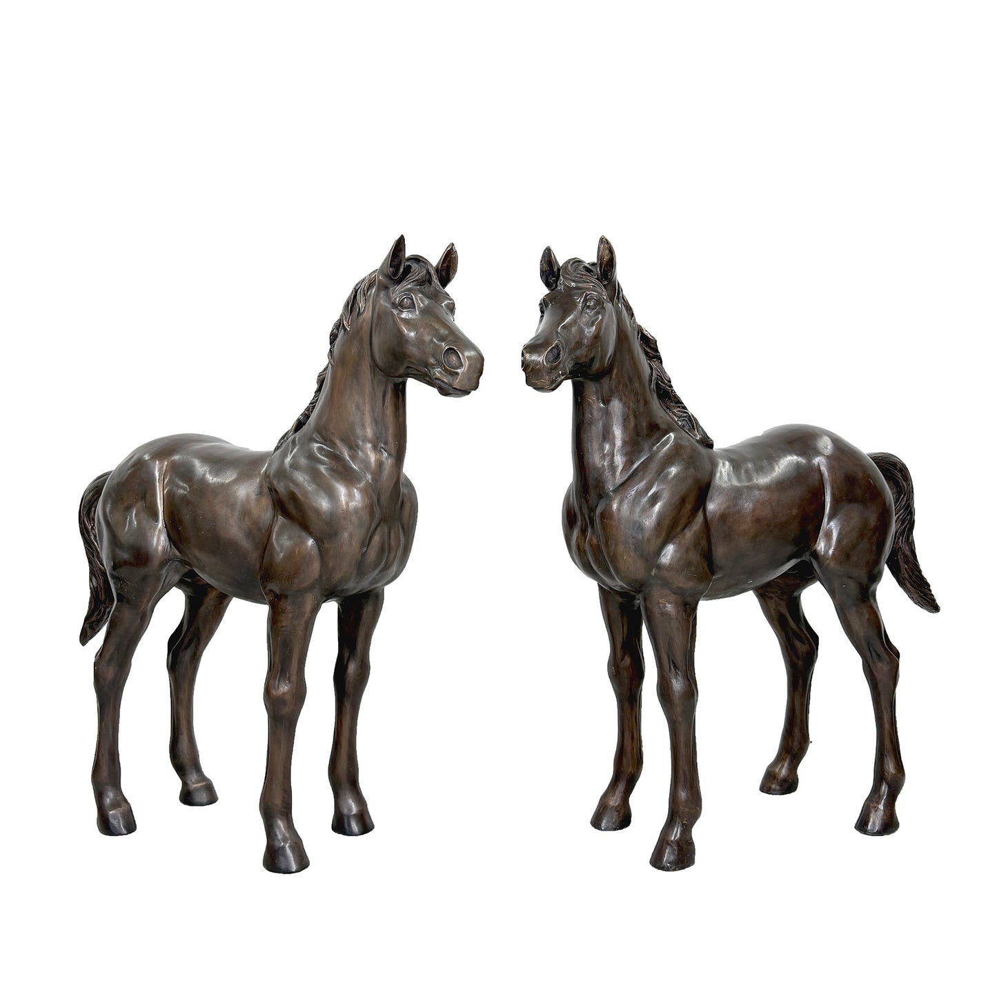 Medium Standing Horse Bronze Statue Pair