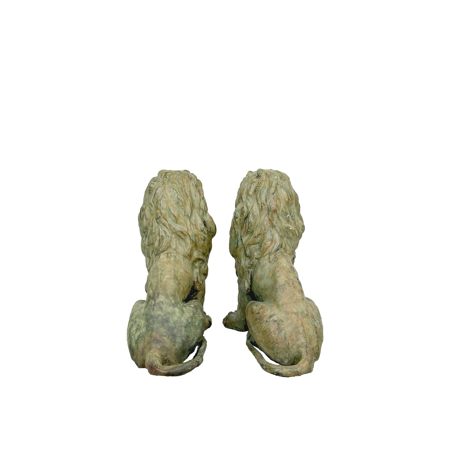 Sitting Lion Bronze Statue Pair