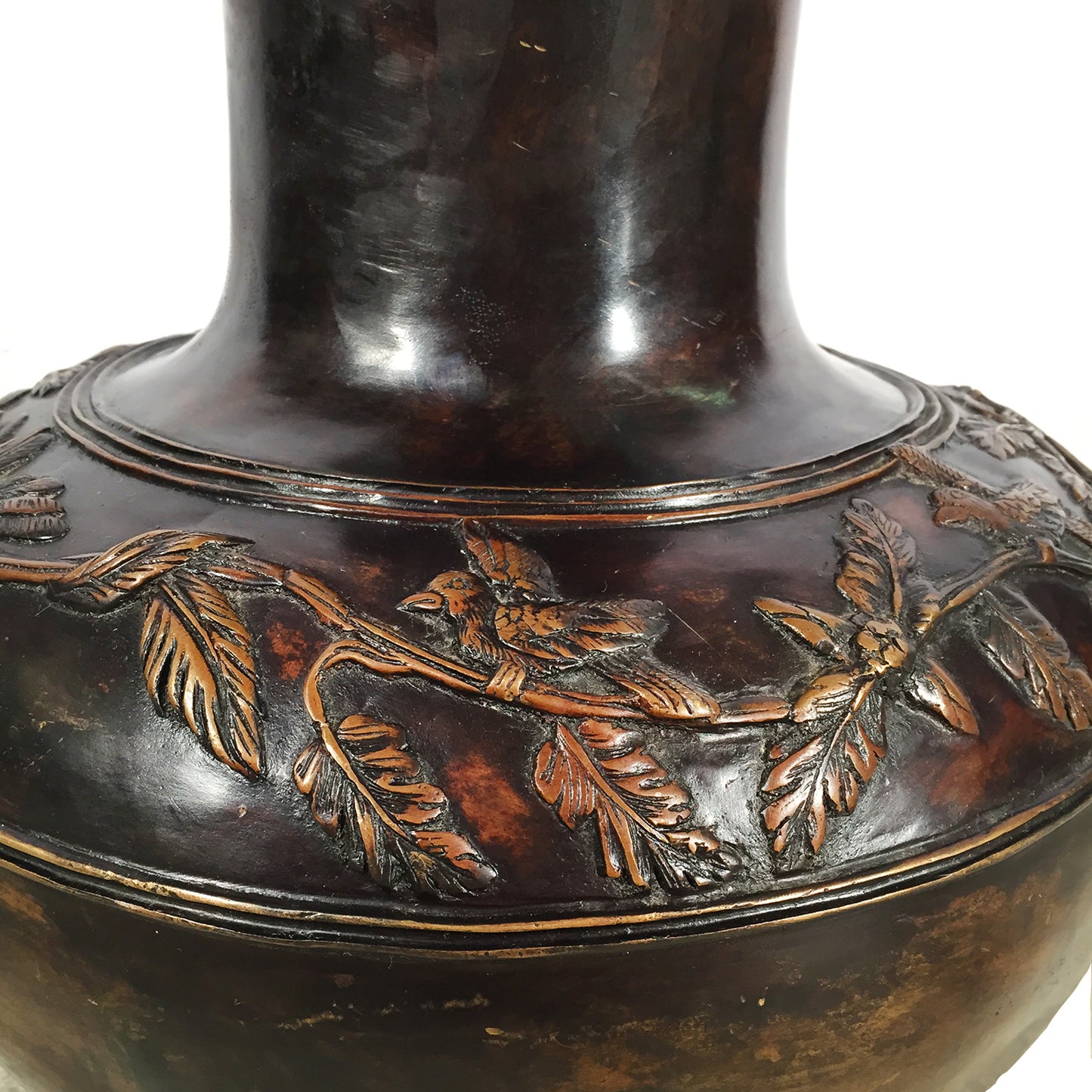 Robust Bronze Vase with Leaf Pattern
