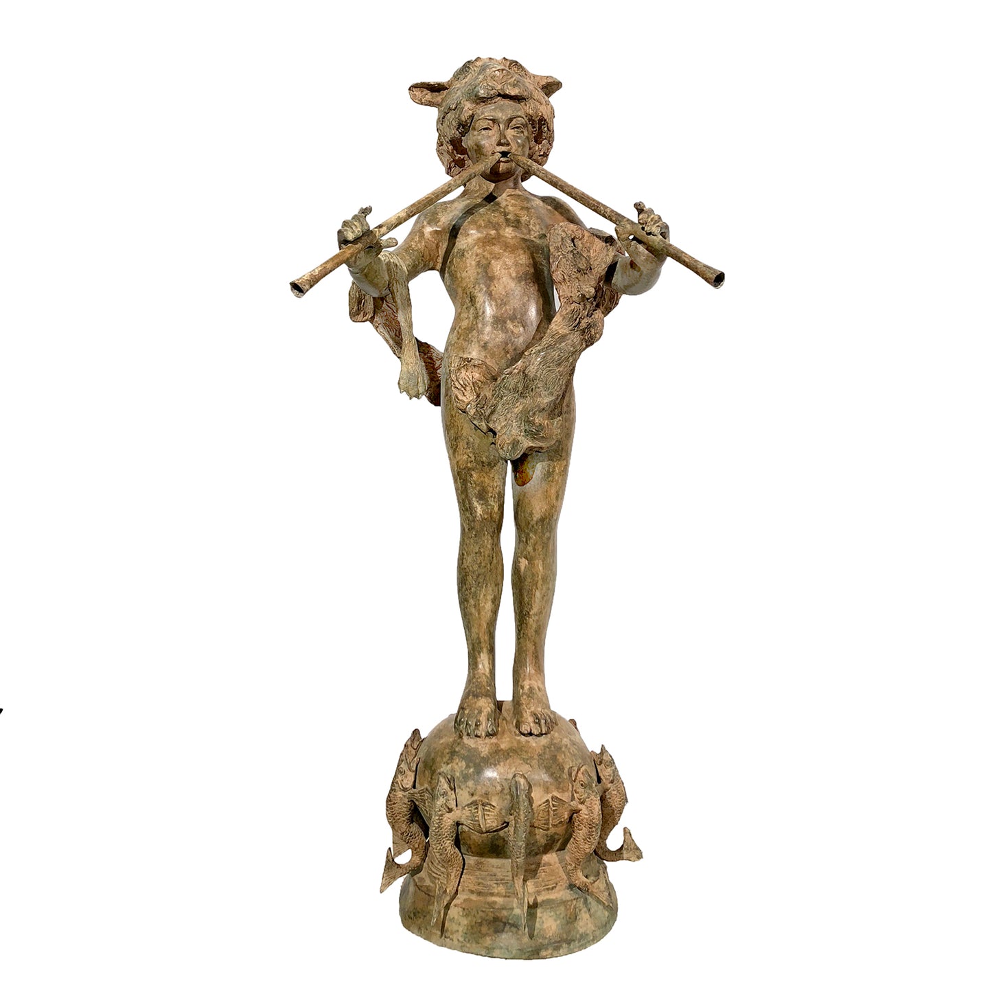 Boy with Panpipes on Fish Base Bronze Fountain