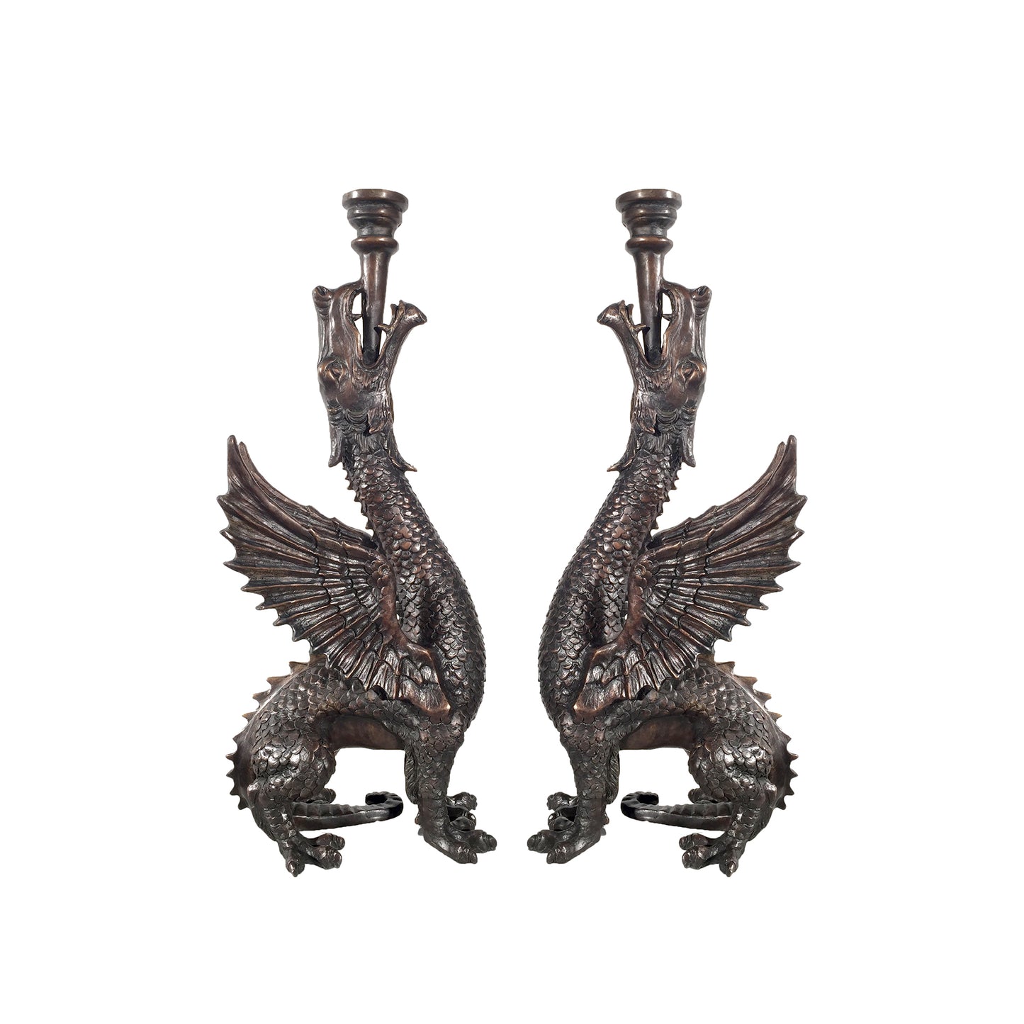 Dragon Candle Holder Table-top Bronze Statue Set