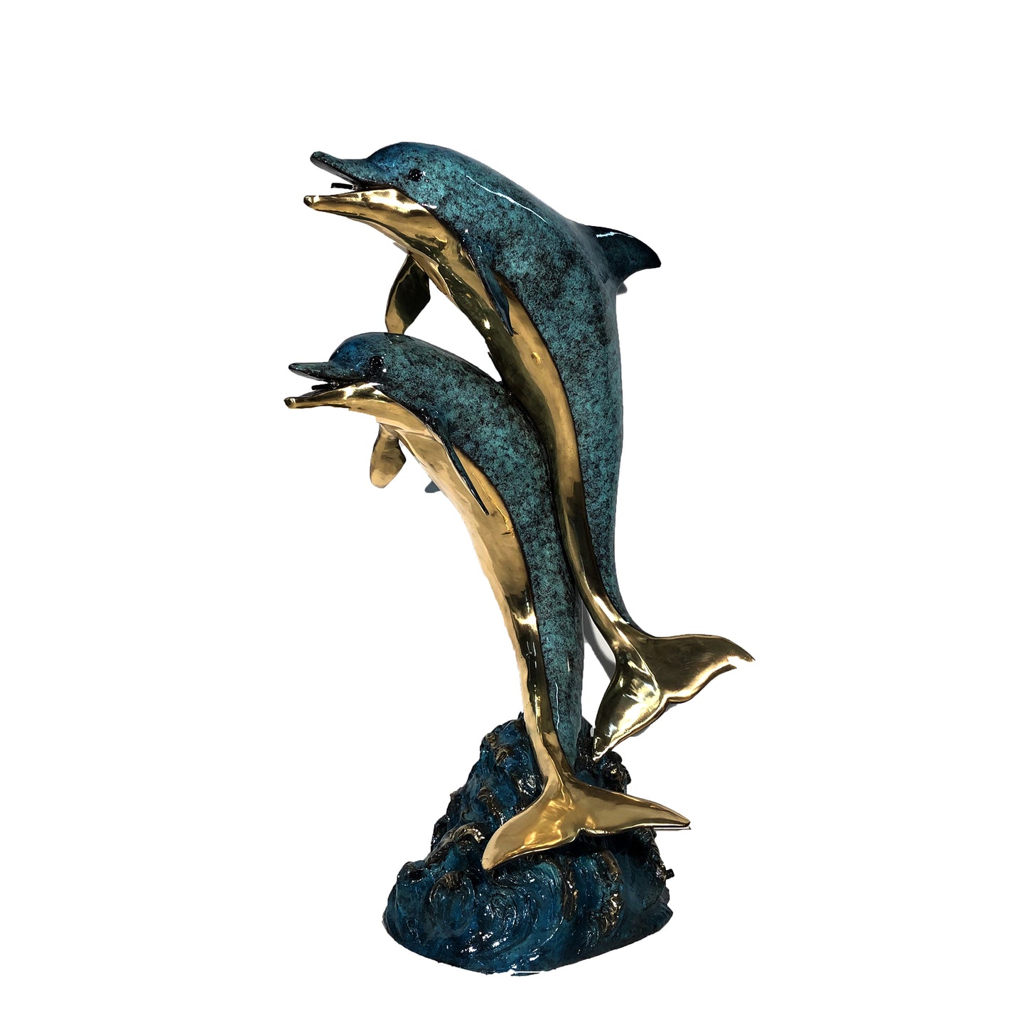 Two Colorful Dolphins Fountain Bronze Statue