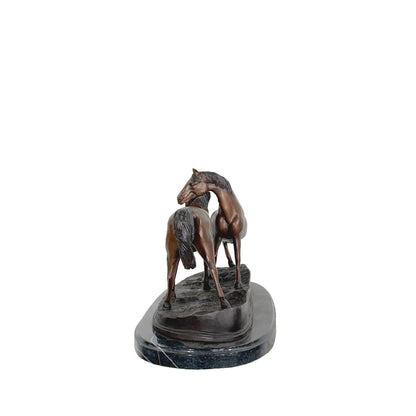 'Graceful Encounter' Two Horses Table-top Bronze Statue