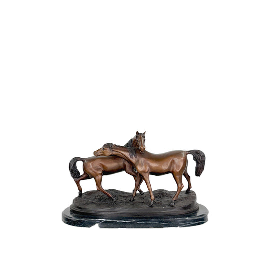 'Graceful Encounter' Two Horses Table-top Bronze Statue