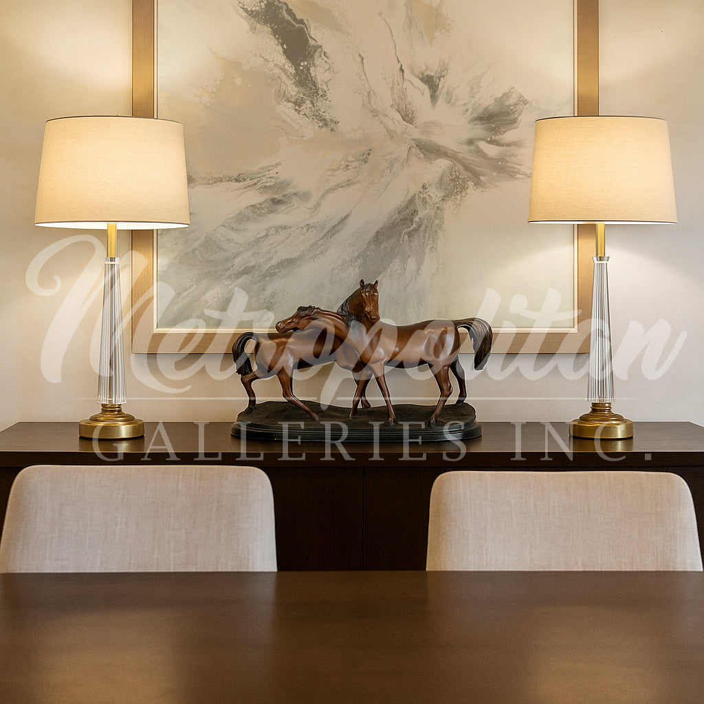'Graceful Encounter' Two Horses Table-top Bronze Statue