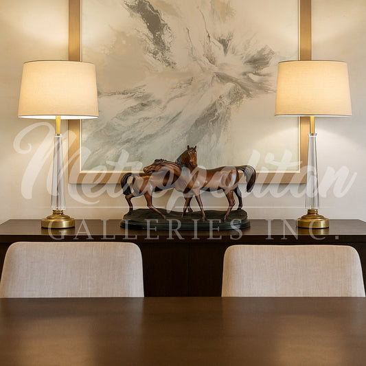 'Graceful Encounter' Two Horses Table-top Bronze Statue