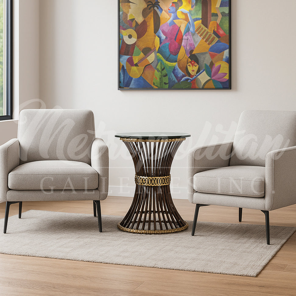 Transitional Bronze Table Base with Marble Top