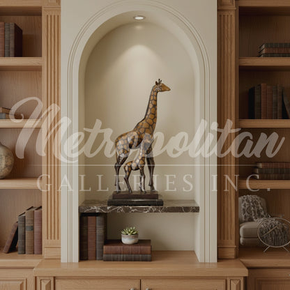 Giraffe & Calf Table-top Bronze Statue