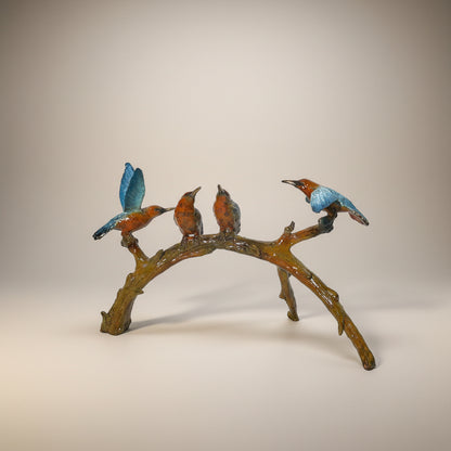 Four Colorful Hummingbirds Table-top Bronze Statue