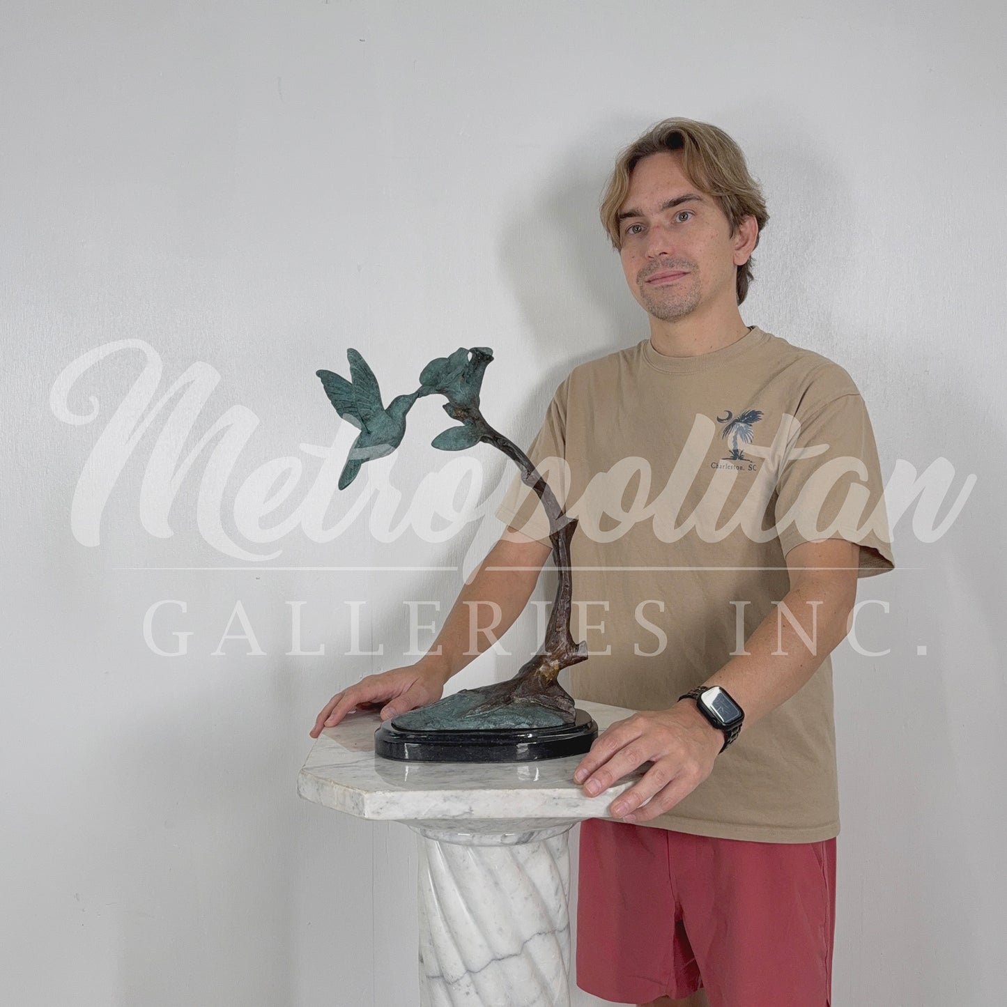 Hummingbird on Flower Bronze Table-top Statue