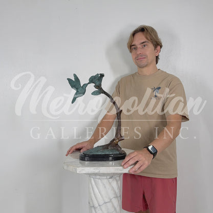 Hummingbird on Flower Bronze Table-top Statue