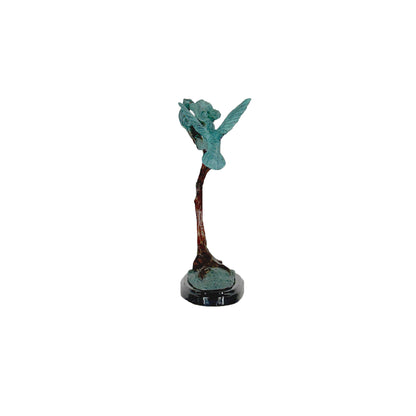 Hummingbird on Flower Bronze Table-top Statue