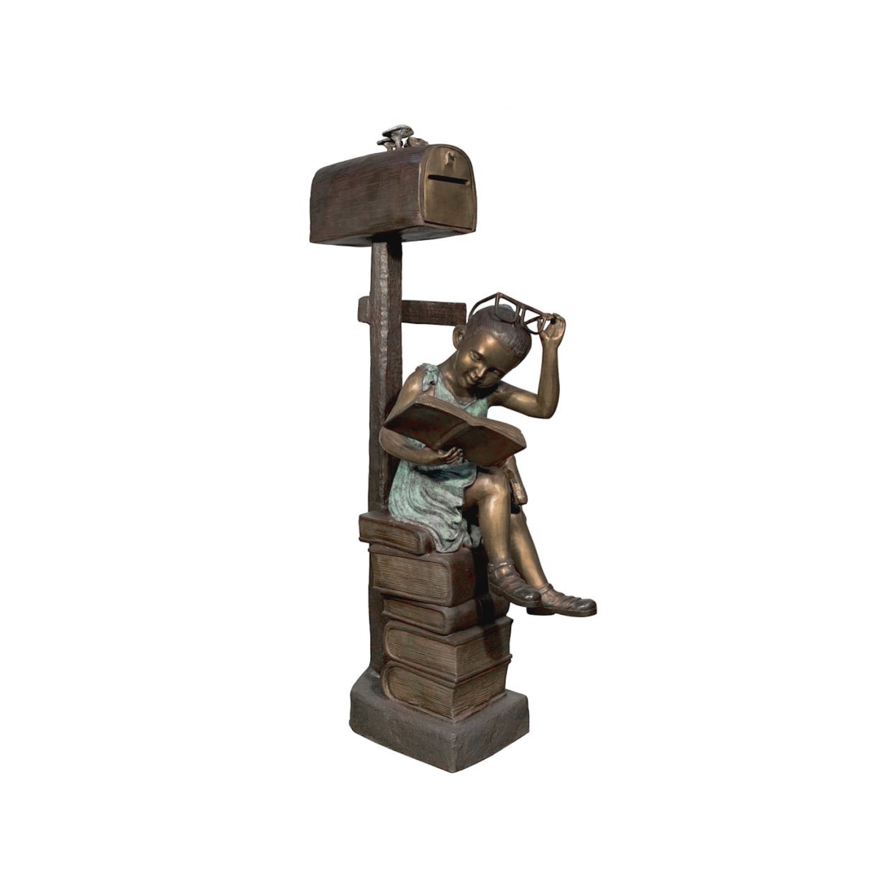 Girl Reading on Books Bronze Statue Mailbox | Museum-Quality Functional ...