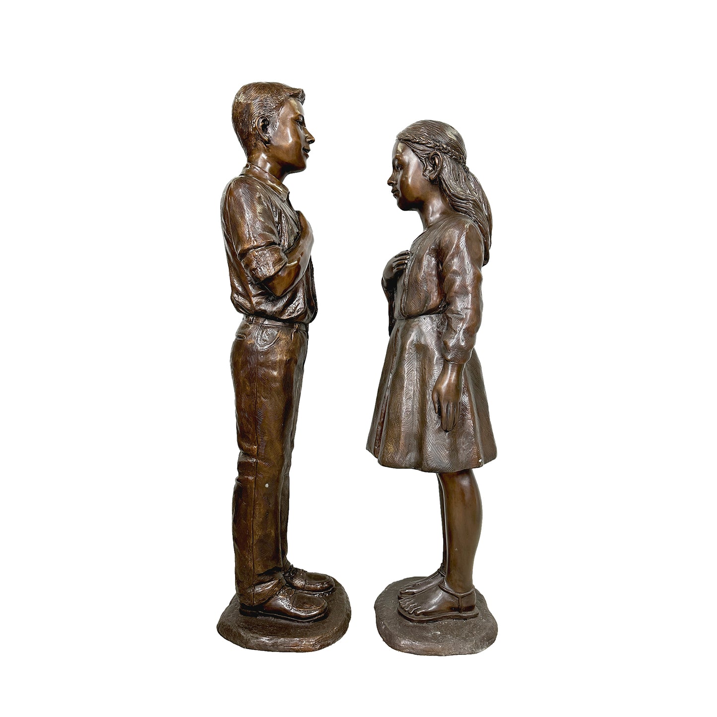 Pledging Boy & Girl Bronze Statue Set