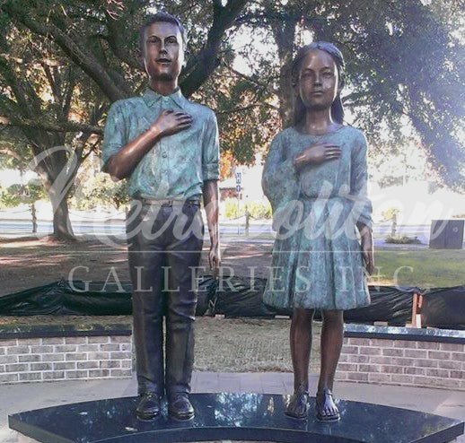 Pledging Boy & Girl Bronze Statue Set