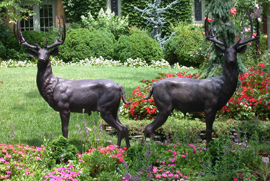 Standing Stags Bronze Statue Set