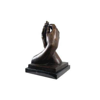 Grasping Hands Bronze Statue - Modern Tabletop Sculpture