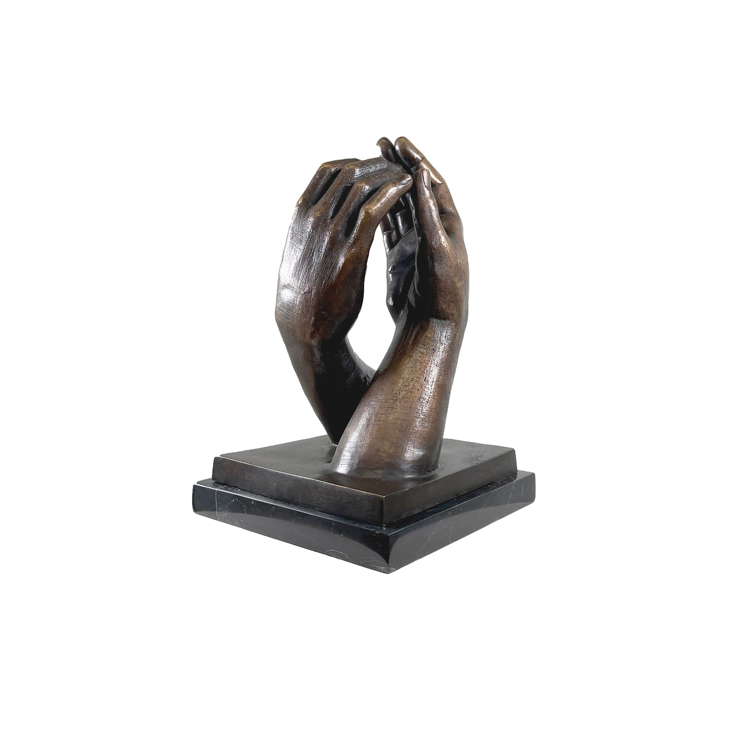 Grasping Hands Bronze Statue - Modern Tabletop Sculpture