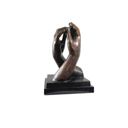 Grasping Hands Bronze Statue - Modern Tabletop Sculpture