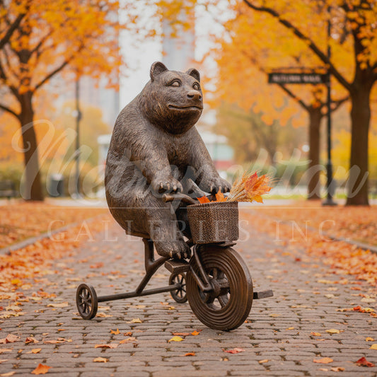 Bear riding Tricycle Bronze Statue