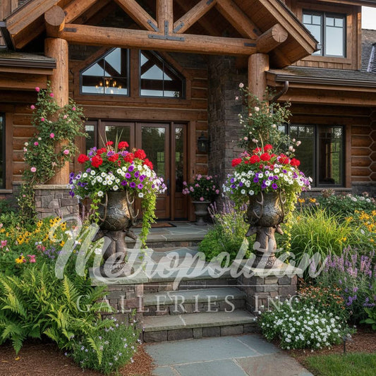 Medium Size Deer Antler Bronze Planter Urn Pair