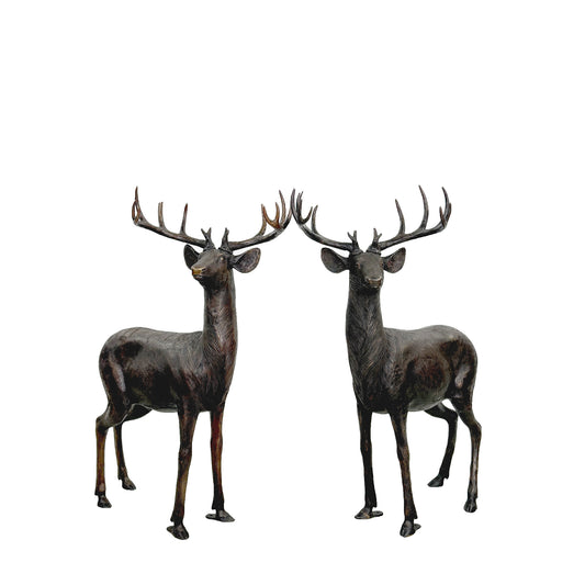 Small Size Standing Stags Bronze Statue Set