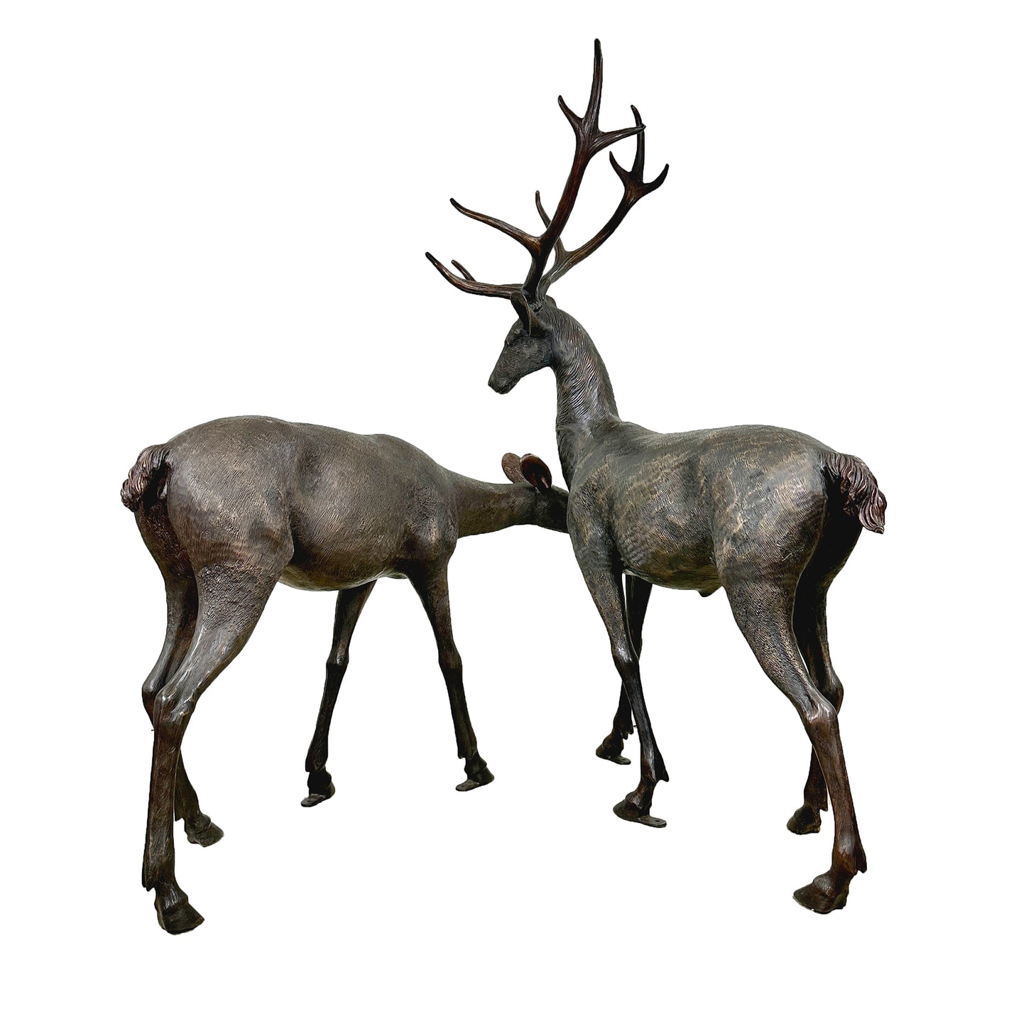 Standing Buck & Doe Bronze Statue Set