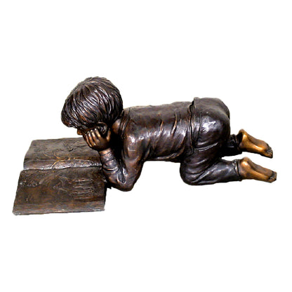 Boy Reading Book Bronze Statue