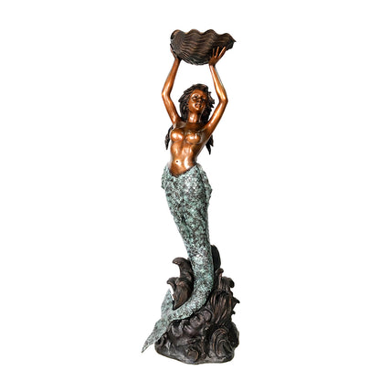 Standing Mermaid holding Shell Fountain Bronze Statue