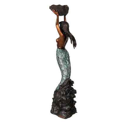 Standing Mermaid holding Shell Fountain Bronze Statue
