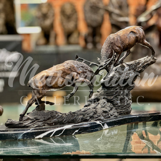 Fighting Deer Table-top Bronze Statue