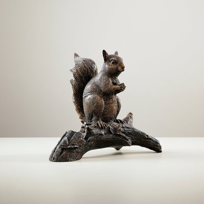 Squirrel on Log Table-top Bronze Statue