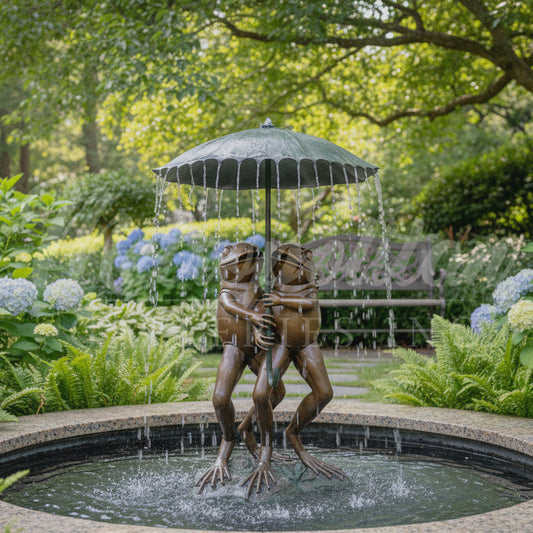 Frogs holding Umbrella Bronze Fountain Statue