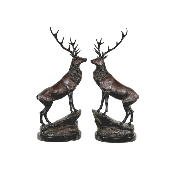 Stag on Rock Bronze Sculpture Pair - Museum-Quality Wildlife Art ...