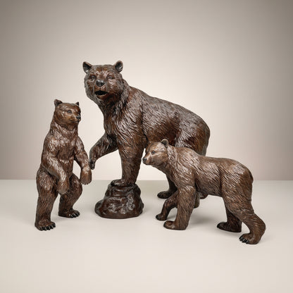 Mama Bear & Two Cubs Bronze Statue Set