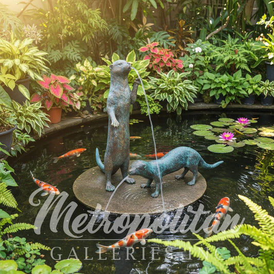 Walking Otter Bronze Fountain Statue