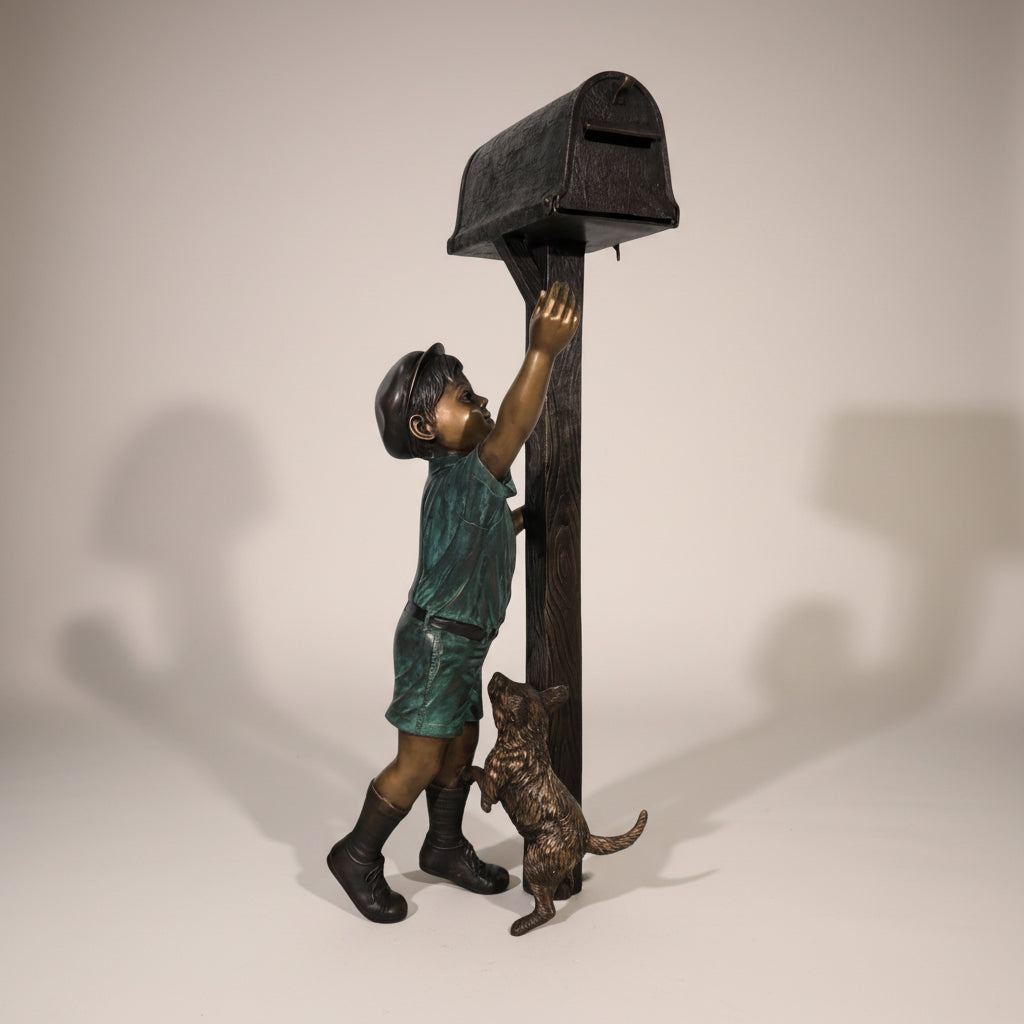 Standing Boy with Dog Bronze Statue Mailbox